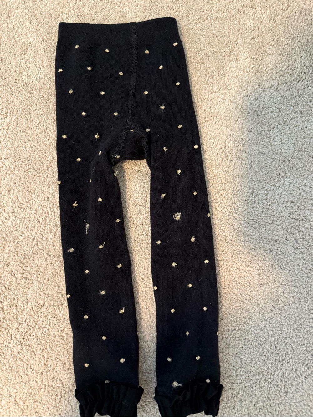 Ruffle Butts Black Leggings with Cream Polka Dots and Ruffle Hem